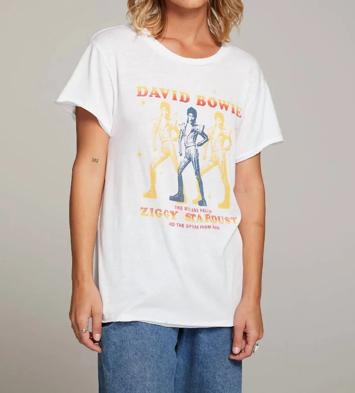 David Bowie Ziggy Stardust Tee In White Mesh Blend Leather Blend Suede Blend