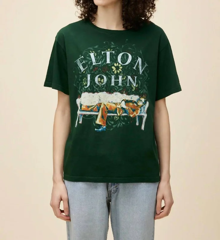 Elton John Floral Boyfriend Tee In Vintage Green Sequined Glittery Shiny