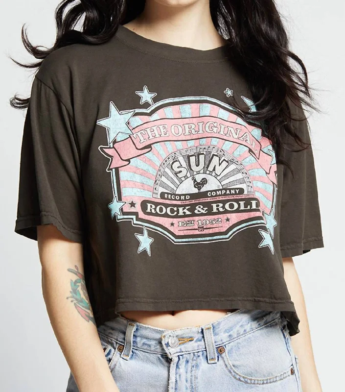 Elvis X Sun Records Crop Tee In Vintage Black Lace Blend Ribbed Blend Corduroy Blend Elvis X Sun Records Crop Tee In Vintage Black Lace Blend Ribbed Blend Corduroy Blend