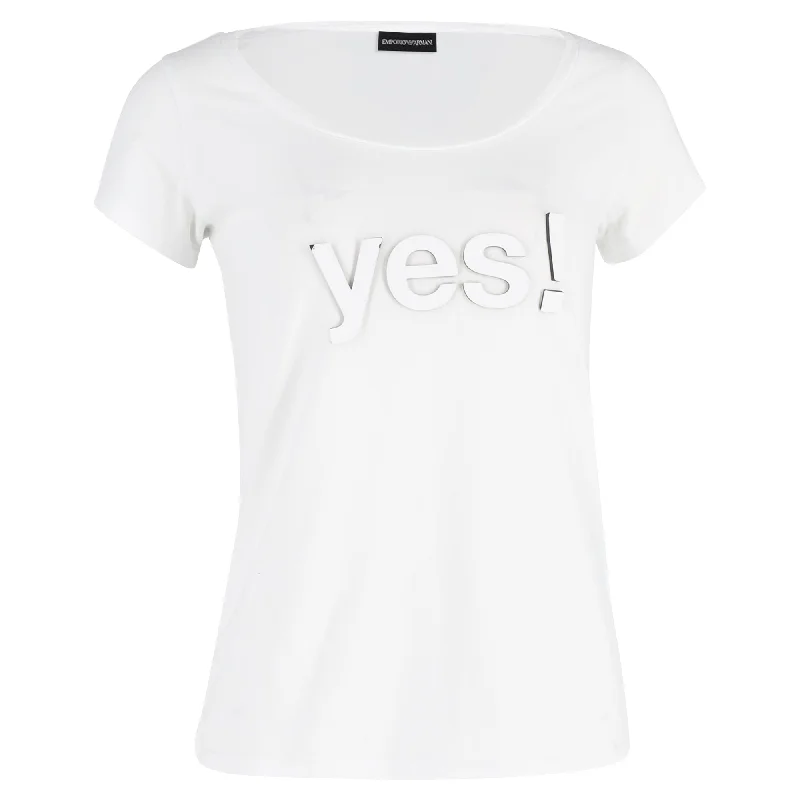 Emporio Armani Embossed Yes T-Shirt in White Cotton Casual Formal Business