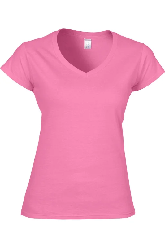 Gildan Ladies Soft Style Short Sleeve V-Neck T-Shirt Cotton Fabric Linen Fabric Terry Fabric