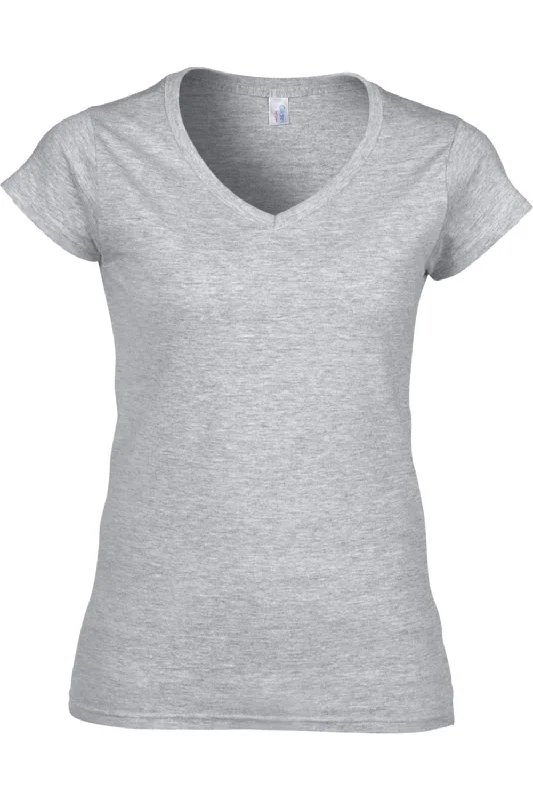 Gildan Ladies Soft Style Short Sleeve V-Neck T-Shirt Front Pockets Side Pockets Patch Pockets