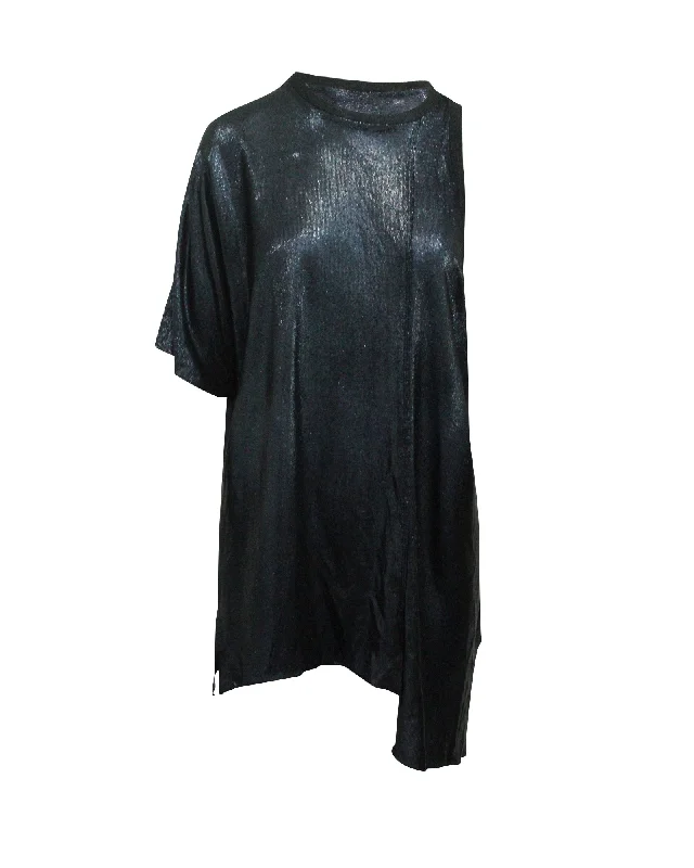 Golden Goose One-Sleeve T-Shirt in Navy Blue Viscose Collared Crew Neck Turtle Neck
