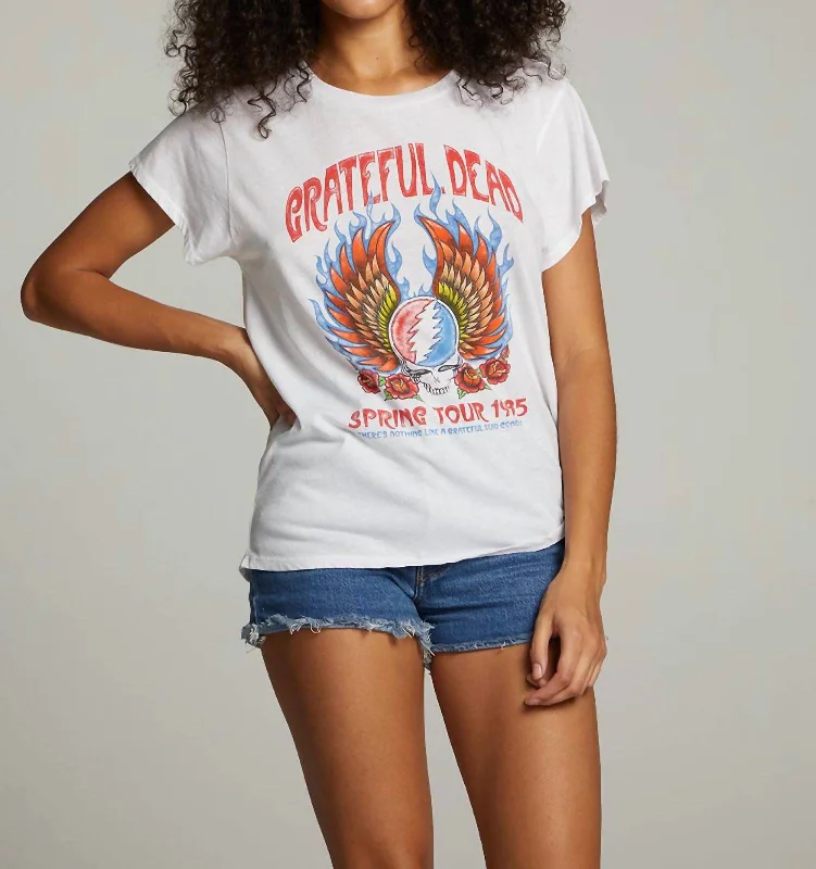 Grateful Dead Spring Tour Tee In White Notch Collar Peter Pan Collar Cowl Neck