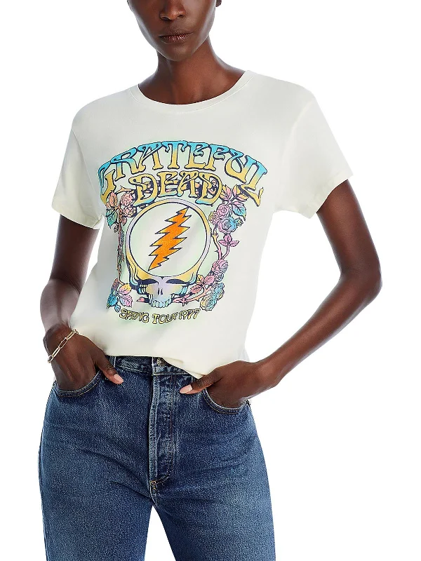 Grateful Dead Womens Crewneck Printed Graphic T-Shirt Rayon Velvet Corduroy