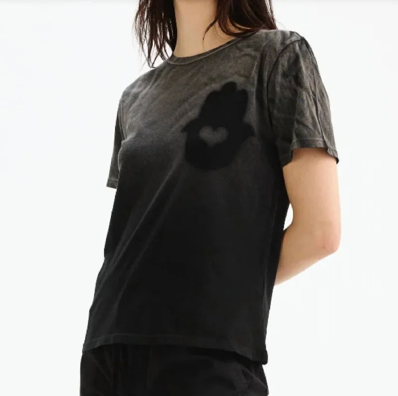 Hamsa Heart Tee In Sunfaded Black Zippered Buttoned Snapped