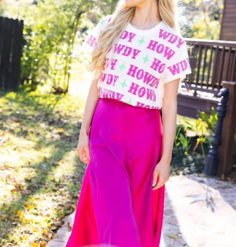 Howdy Pink Tee In Fuchsia Mesh Blend Leather Blend Suede Blend