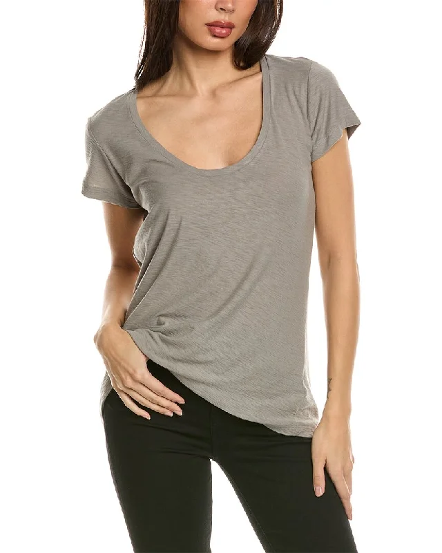 James Perse Deep V-Neck T-Shirt Satin Fabric Silk Fabric Chiffon Fabric