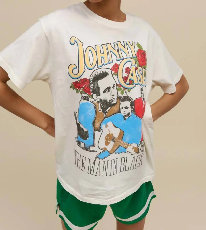 Johnny Cash A Man Comes Around Boyfriend Tee In Stone Vintage Lace Blend Ribbed Blend Corduroy Blend