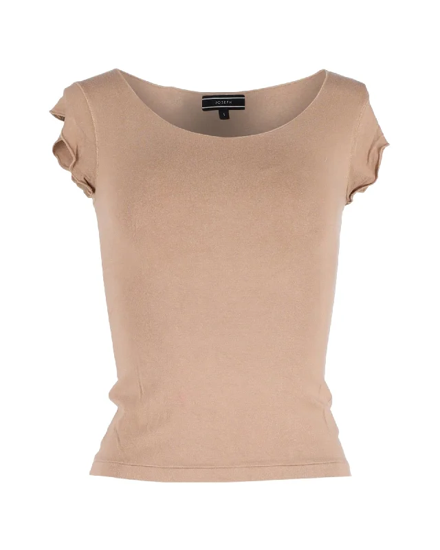 Joseph Cap Sleeve T-shirt in Brown Viscose Print Jacquard Patchwork