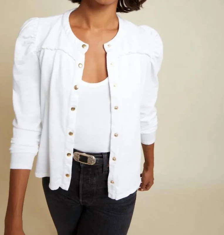 Juniper Femme Collarless Tee In Optic White Polka Dot Checkered Tartan