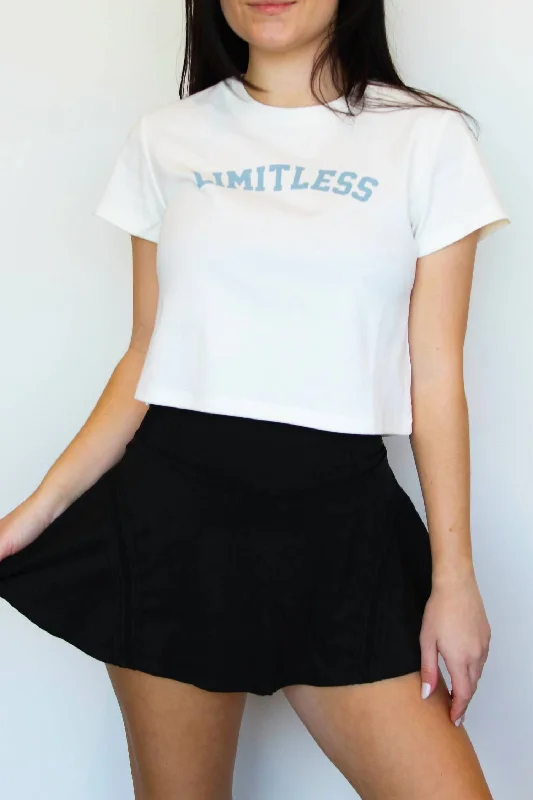 Limitless Varsity Cropped Tee In White Rayon Velvet Corduroy