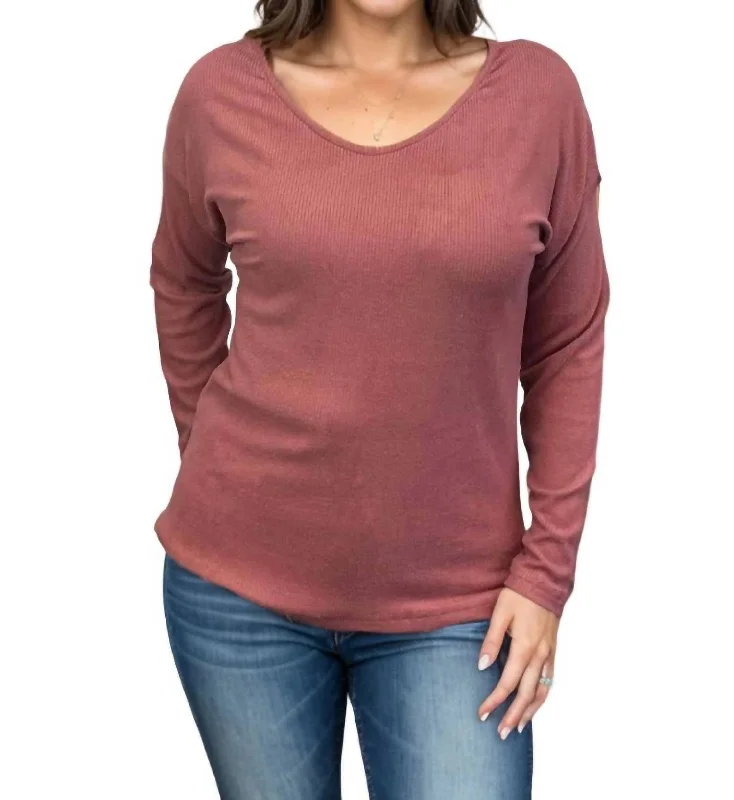 Long Sleeve Tee Top In Sienna Boxy Fit Fitted Loose