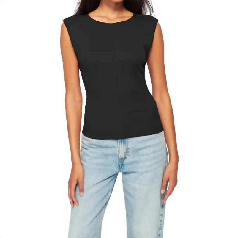 Maeko Tee With Poplin Binding In Jet Black Cashmere Blend Cotton Blend Poly Blend