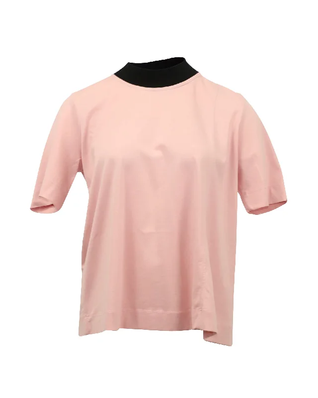 Marni Jersey T-Shirt With Black Rib Neck in Pink Cotton Basic T-Shirt Crew Neck Short Sleeve Marni Jersey T-Shirt With Black Rib Neck in Pink Cotton Basic T-Shirt Crew Neck Short Sleeve