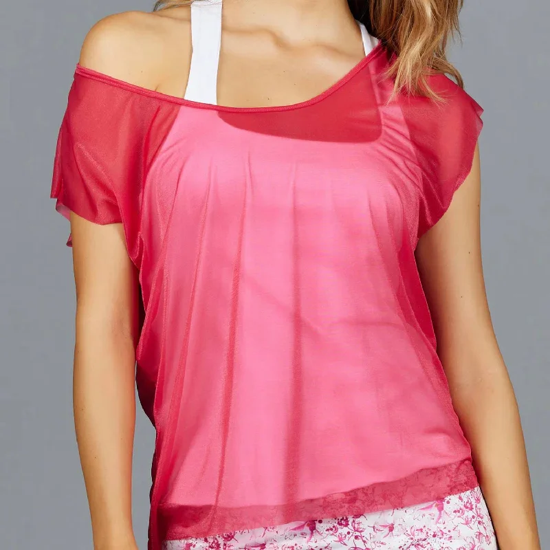 Meadow Sheer Tee In Crimson Satin Fabric Silk Fabric Chiffon Fabric
