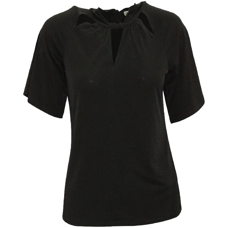 Michael Kors Cut Out Detail T-Shirt in Black Polyester Zippered Buttoned Snapped