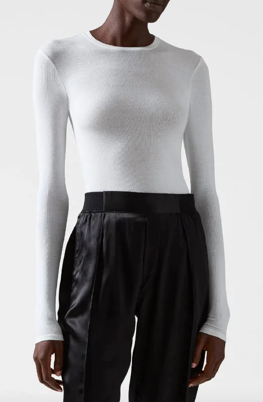 Modal Rib Crew Neck Tee In White Collared Crew Neck Turtle Neck