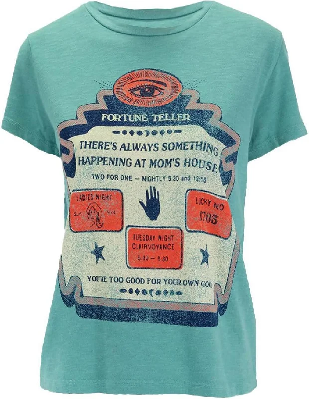 MOTHER Women's The Lil Sinful Short Sleeve T-Shirt, Fortune Teller Hooded Caped Shawl Collar