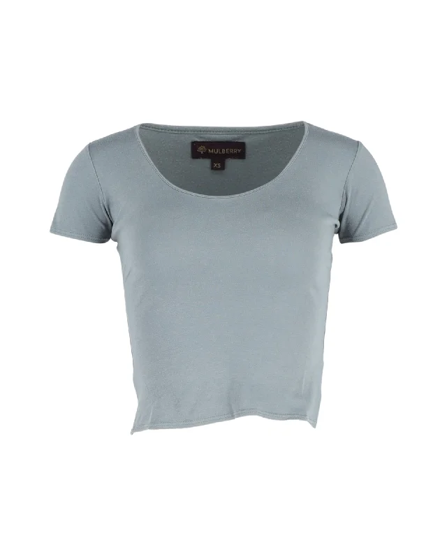 Mulberry Fitted T-shirt in Light Blue Cotton Zippered Front Buttoned Front Snap Front Mulberry Fitted T-shirt in Light Blue Cotton Zippered Front Buttoned Front Snap Front