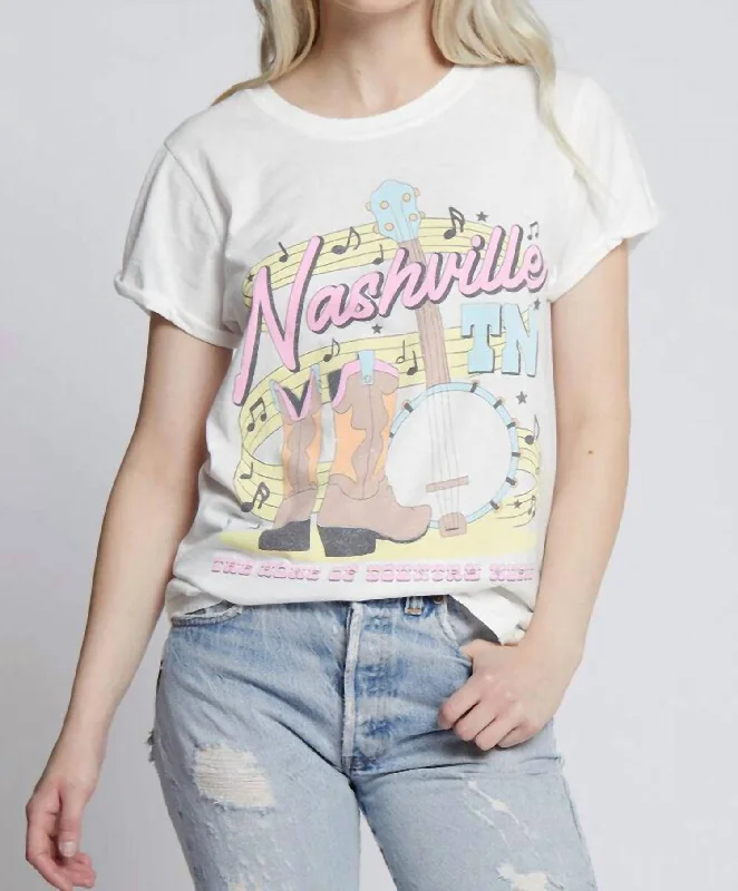 Nashville Short Sleeve Tee In White Rayon Velvet Corduroy