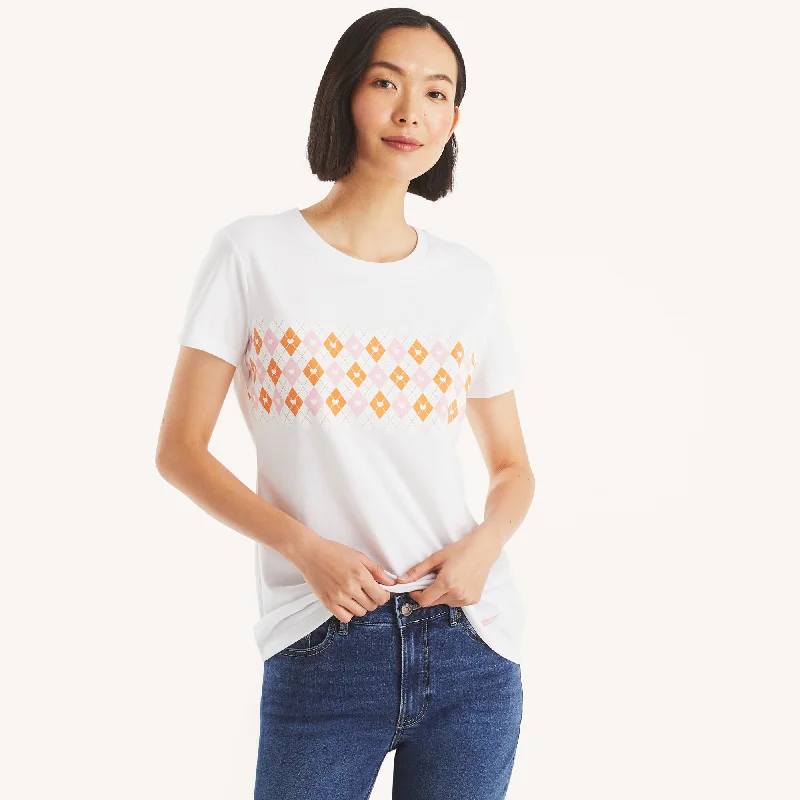 Nautica Womens Checkered Graphic T-Shirt Ribbed Striped Patterned