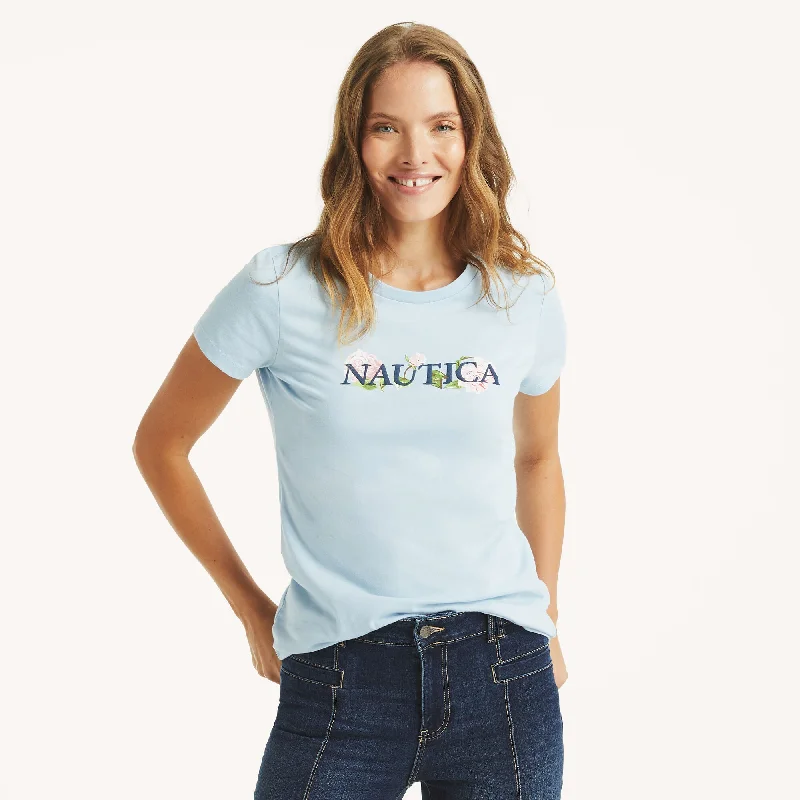 Nautica Womens Floral Puff Graphic T-Shirt Chenille Blend Fleece Blend Nylon Blend
