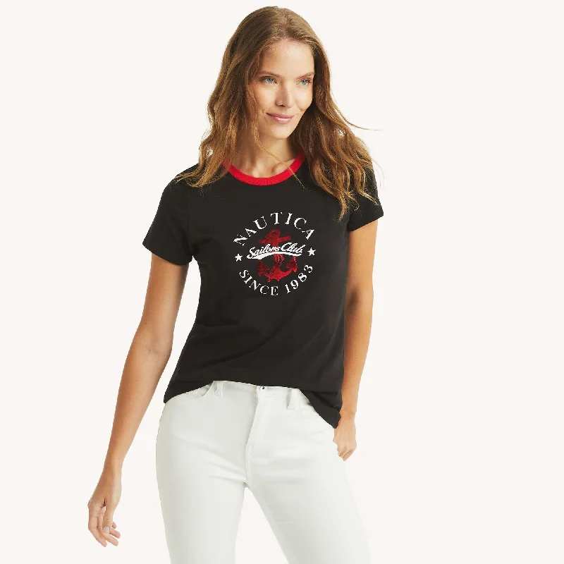 Nautica Womens Foil Logo Graphic T-Shirt Chenille Fabric Brocade Fabric Lace Fabric