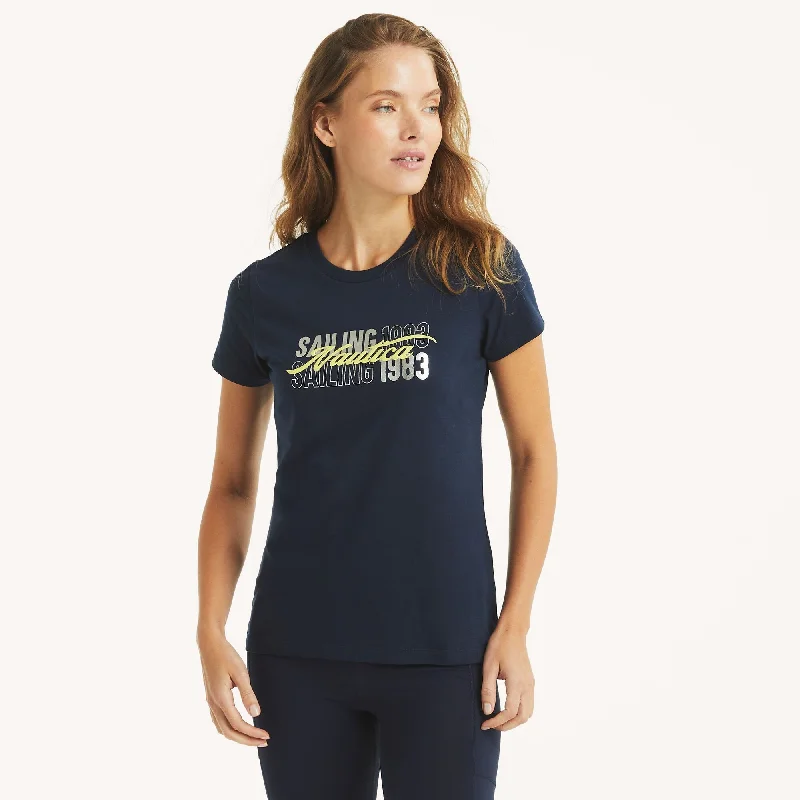 Nautica Womens Foil Sailing 1983 Graphic T-Shirt Sequined Glittery Shiny