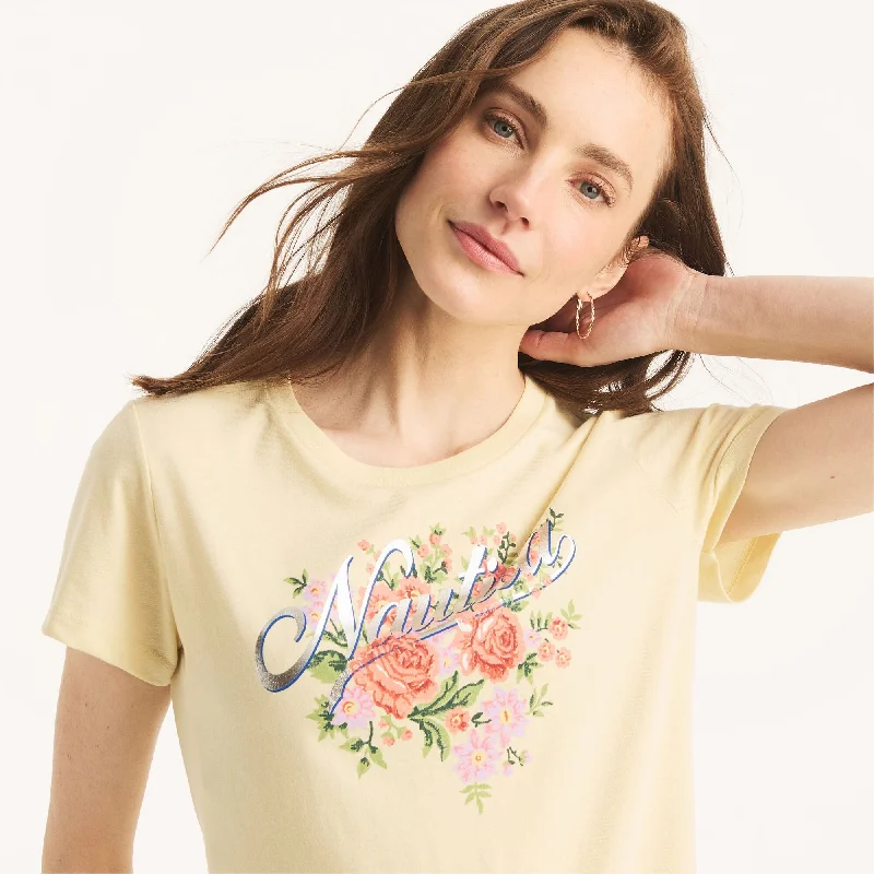 Nautica Womens Sustainably Crafted Floral Foil Logo Graphic T-Shirt Plaid T-Shirt Polka Dot Checkered