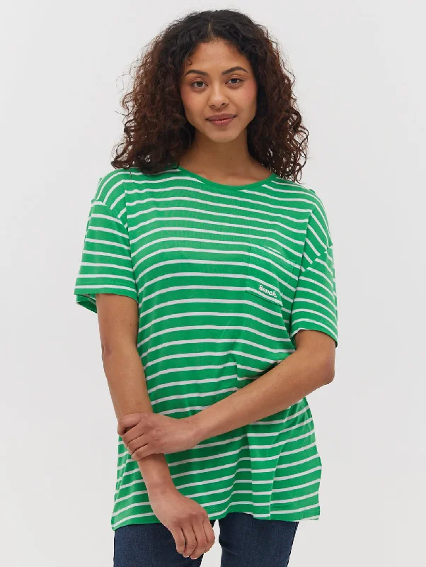 Nouria Striped Pocket T-Shirt Nylon Fabric Polyester Fabric Spandex Fabric