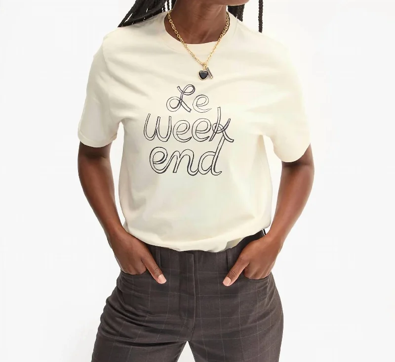 Original Tee In Cream W/ Navy Le Weekend Thin T-Shirt Open Front Quick Dry