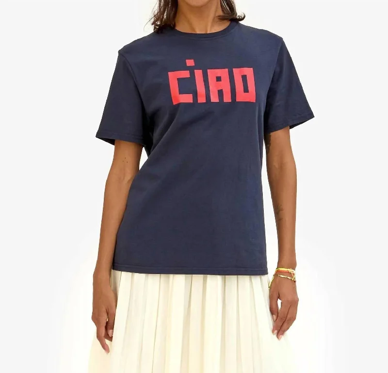 Original Tee In Navy With Bright Poppy Block Ciao Cozy Warm Stylish