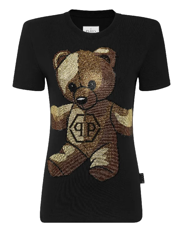 Padded Shoulder Sleeveless T-Shirt Sexy Pure Fit with Crystals Teddy Bear Terry Blend Velvet Blend Canvas Blend