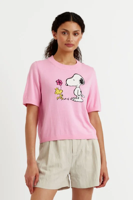 Pink Cotton Flower Power Peanuts T-Shirt Cotton Fabric Linen Fabric Terry Fabric