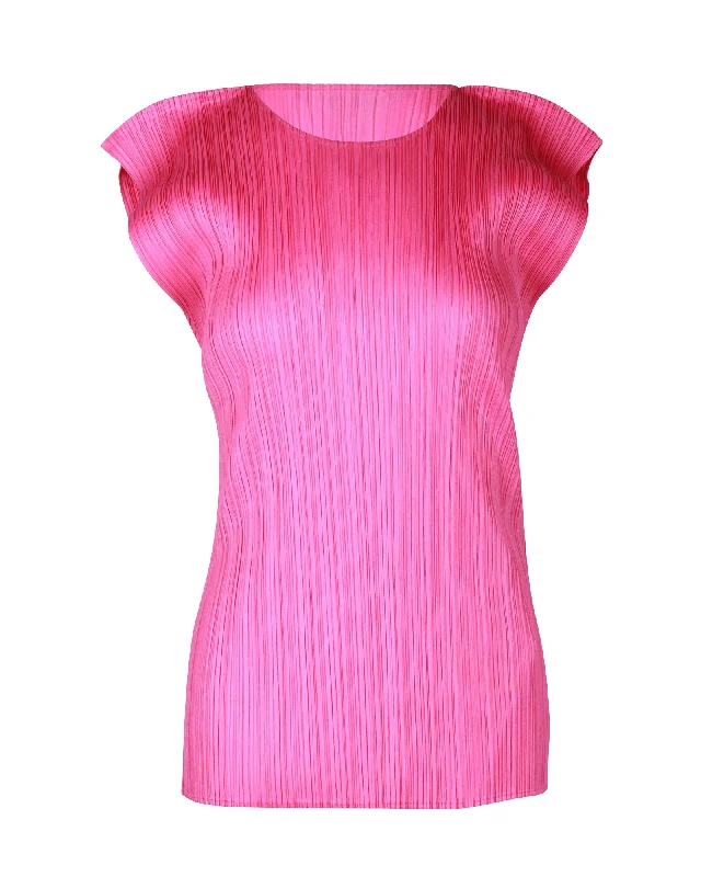Pleats Please Issey Miyake Monthly Colors July T-Shirt in Pink Polyester Wool Fabric Cashmere Fabric Tweed Fabric