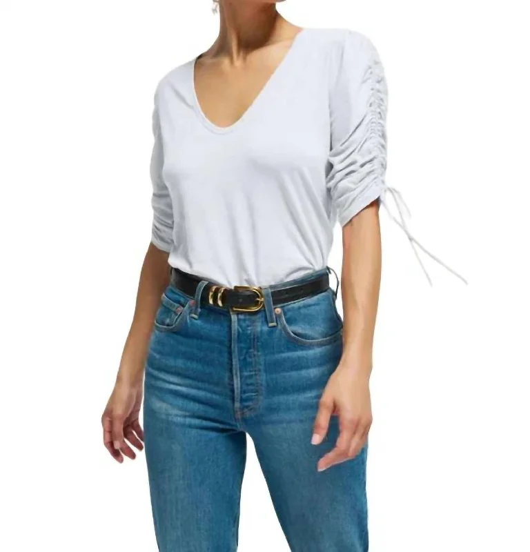 Prima Tee In White Wool Fabric Cashmere Fabric Tweed Fabric