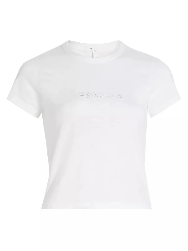 rag & bone Women's RB Logo Stud Tee, White Terry Blend Velvet Blend Canvas Blend