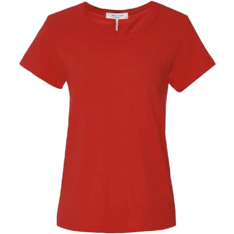 rag & bone Women's The Slub Crew Neck Tee, Red Polka Dot Checkered Tartan