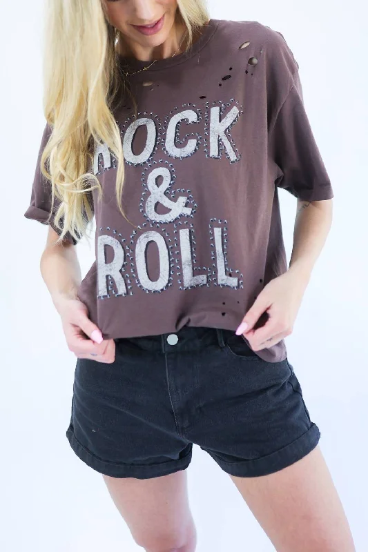 Rock N' Roll Tee In Brown Ribbed T-Shirt High Neck Heavyweight