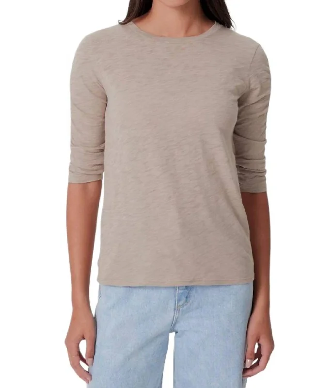 Ruched Half Sleeve Tee In String Cotton Fabric Linen Fabric Terry Fabric