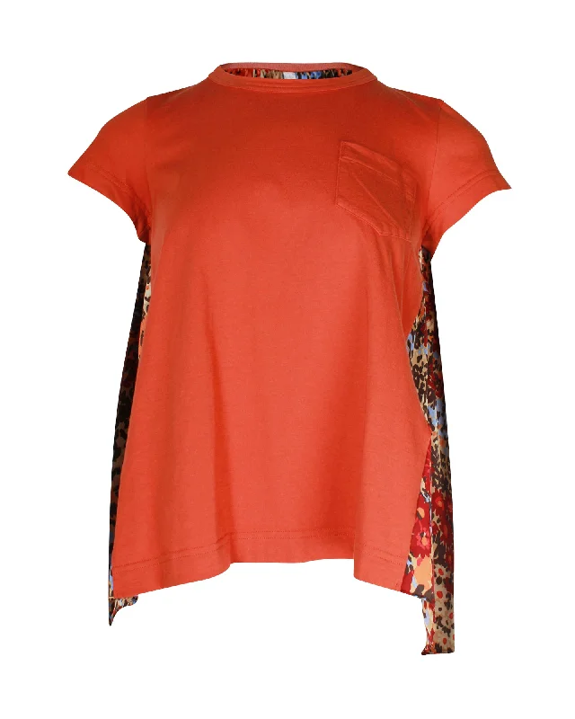 Sacai Printed Flared Back T-shirt in Orange Cotton Rayon Fabric Velvet Fabric Corduroy Fabric Sacai Printed Flared Back T-shirt in Orange Cotton Rayon Fabric Velvet Fabric Corduroy Fabric
