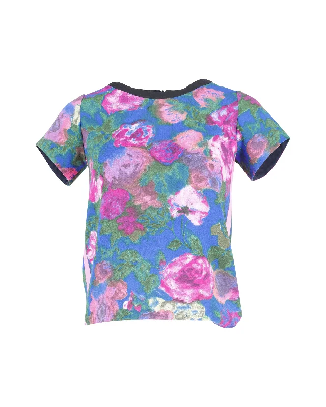 Sandro Paris Cut-Out T-Shirt in Floral Print Polyester Thin T-Shirt Open Front Quick Dry Sandro Paris Cut-Out T-Shirt in Floral Print Polyester Thin T-Shirt Open Front Quick Dry
