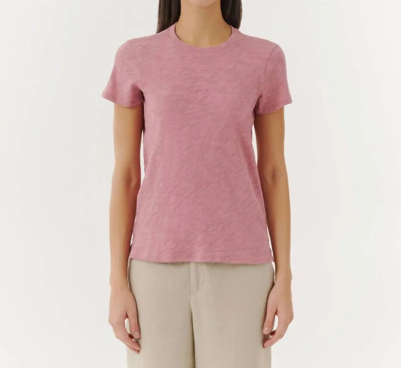 Slub Jersey Schoolboy Crew Neck Tee In Summer Rose Thin T-Shirt Open Front Quick Dry