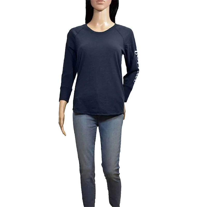 Solid Teal Long Sleeve T-Shirt In Navy Ribbed Striped Patterned