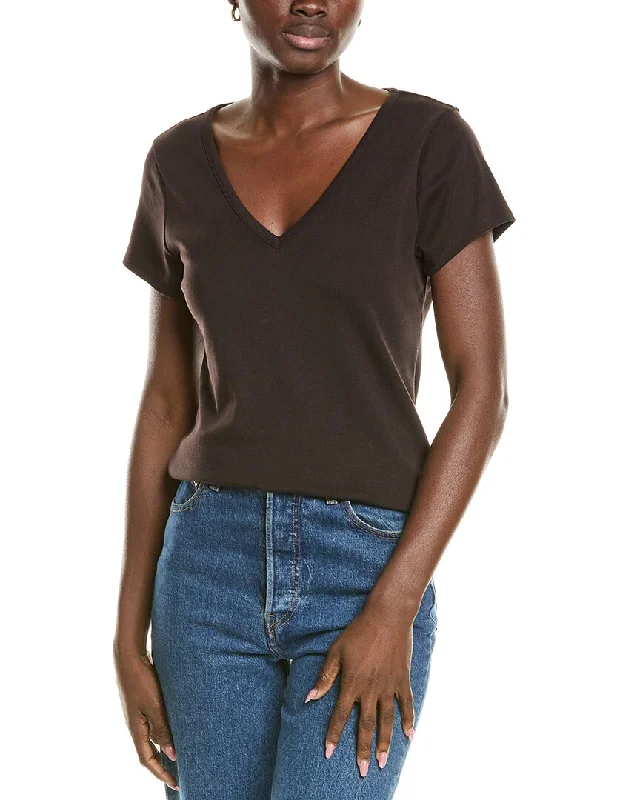 Splendid V-Neck T-Shirt Real Fur Shearling Chenille