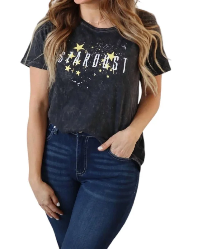 Stardust Graphic Tee Top In Charcoal Collared Crew Neck Turtle Neck