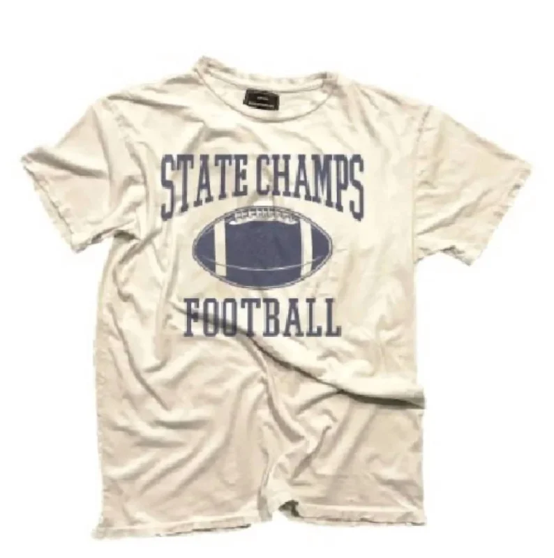 State Champs Football Tee In Ivory Knit Fabric Woven Fabric Fleece Fabric