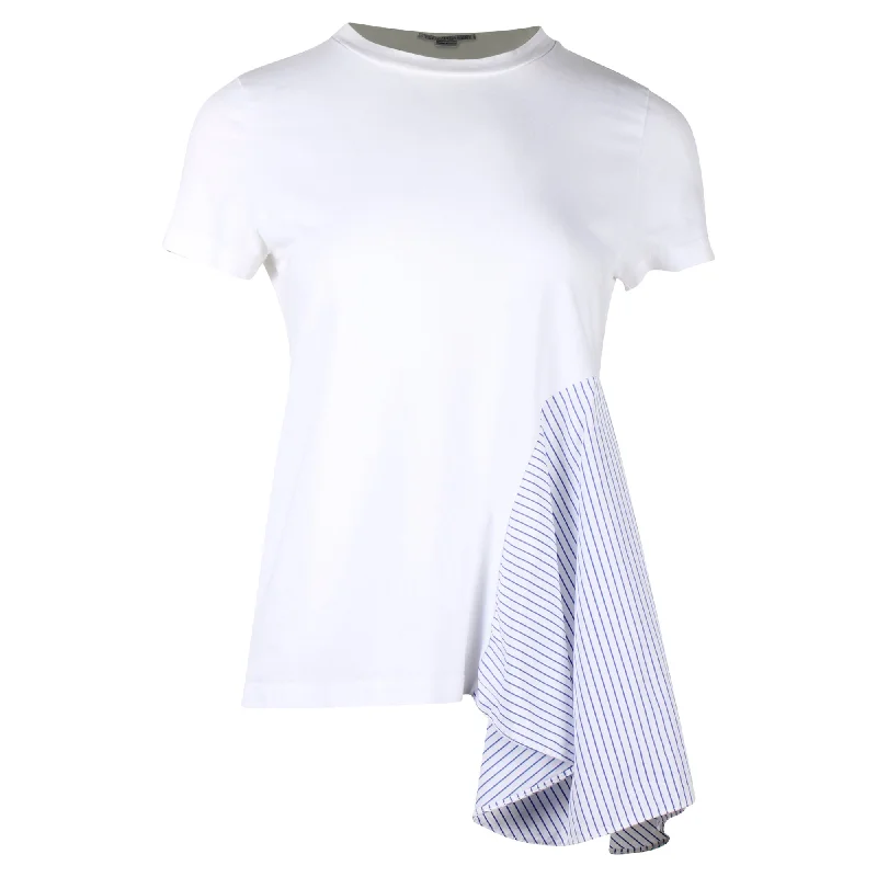 Stella McCartney Stripe Panel T-Shirt in White Cotton Spandex Blend Rayon Blend Denim Blend Stella McCartney Stripe Panel T-Shirt in White Cotton Spandex Blend Rayon Blend Denim Blend