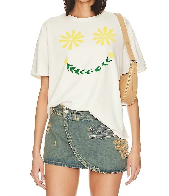 Sunshine Smiles Tee In Ivory Combo Mesh Blend Leather Blend Suede Blend